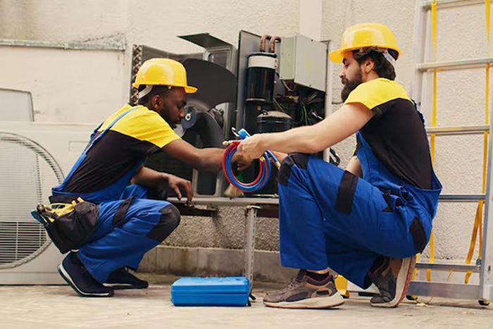 AC Technician repairing an Air Conditioner